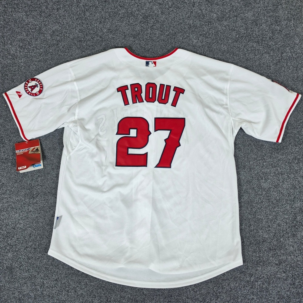 NWT Majestic Los Angeles Angels Mike Trout Authentic Cool Base Jersey White 52